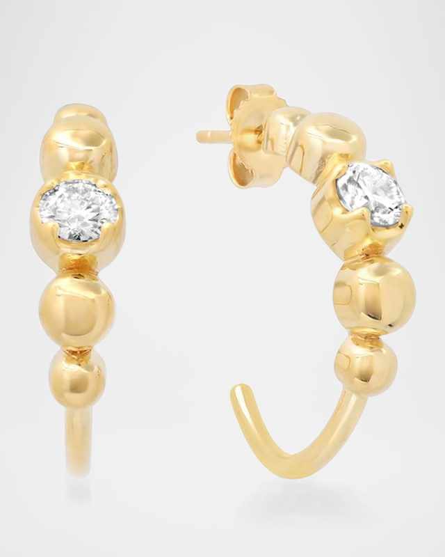 18K Yellow Gold Small Graduated Bezel and 1 Illusion Set Diamond Hoop Earrings